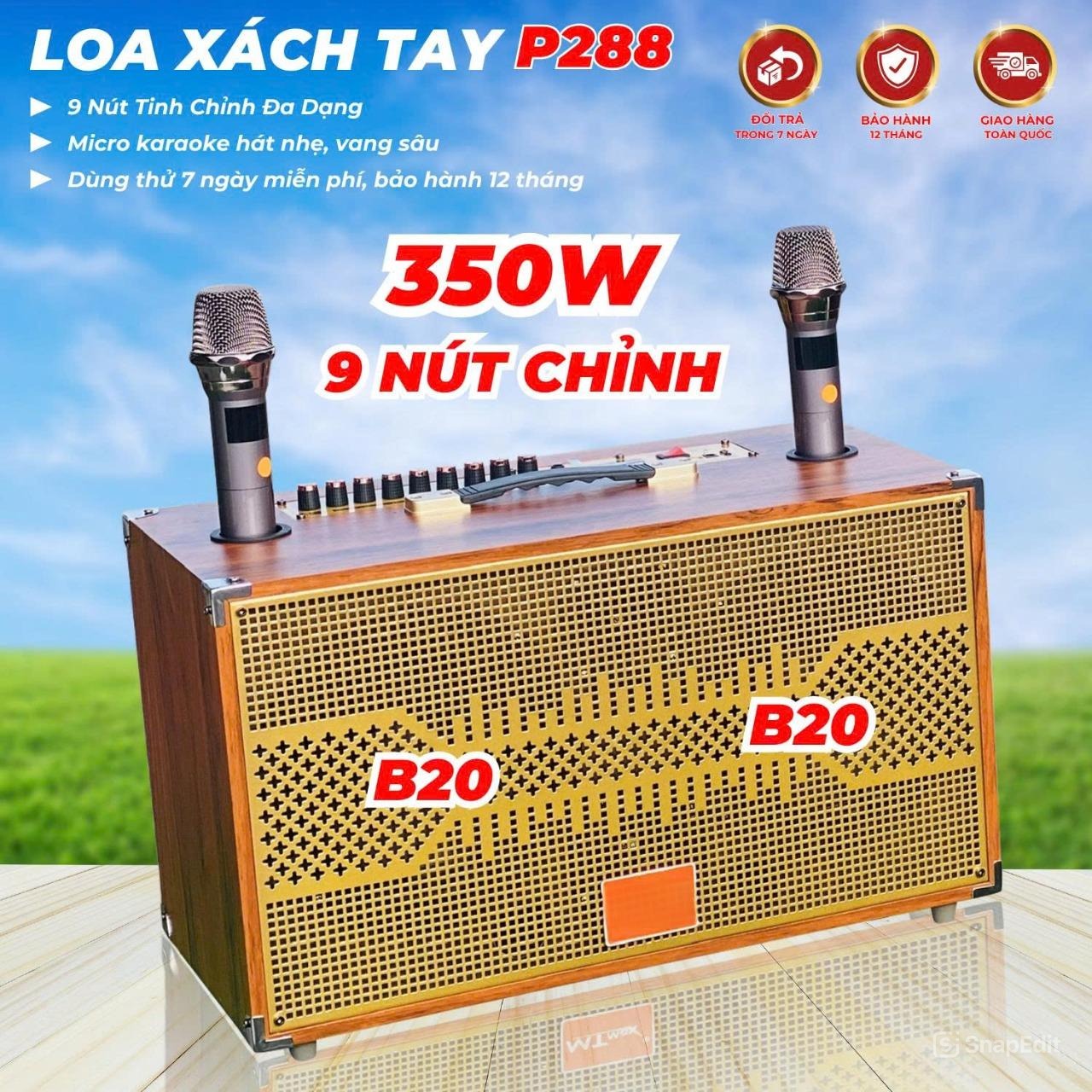 CHÍNH HÃNG | Loa xách tay Kp-p288 Kèm 2 Mic Không Dây - 2 Bass 20cm Kết nối Bluetooth, Karaoke Nghe Nhạc Cực Hay.
