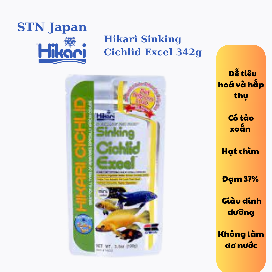 Cám cá ali giàu tảo hạt chìm Hikari Cichlid Excel mini 342g