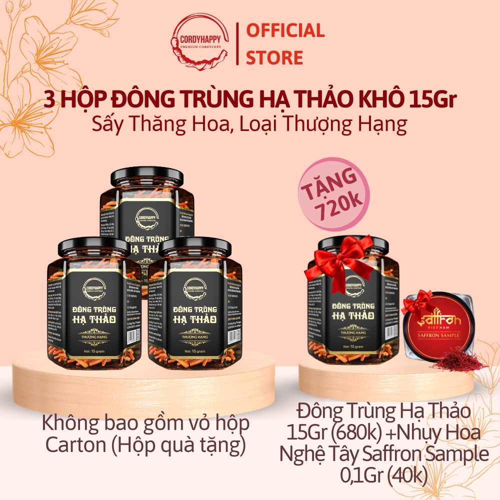 Combo 3 hộp đông trùng hạ thảo khô sấy thăng hoa cordyhappy 15g