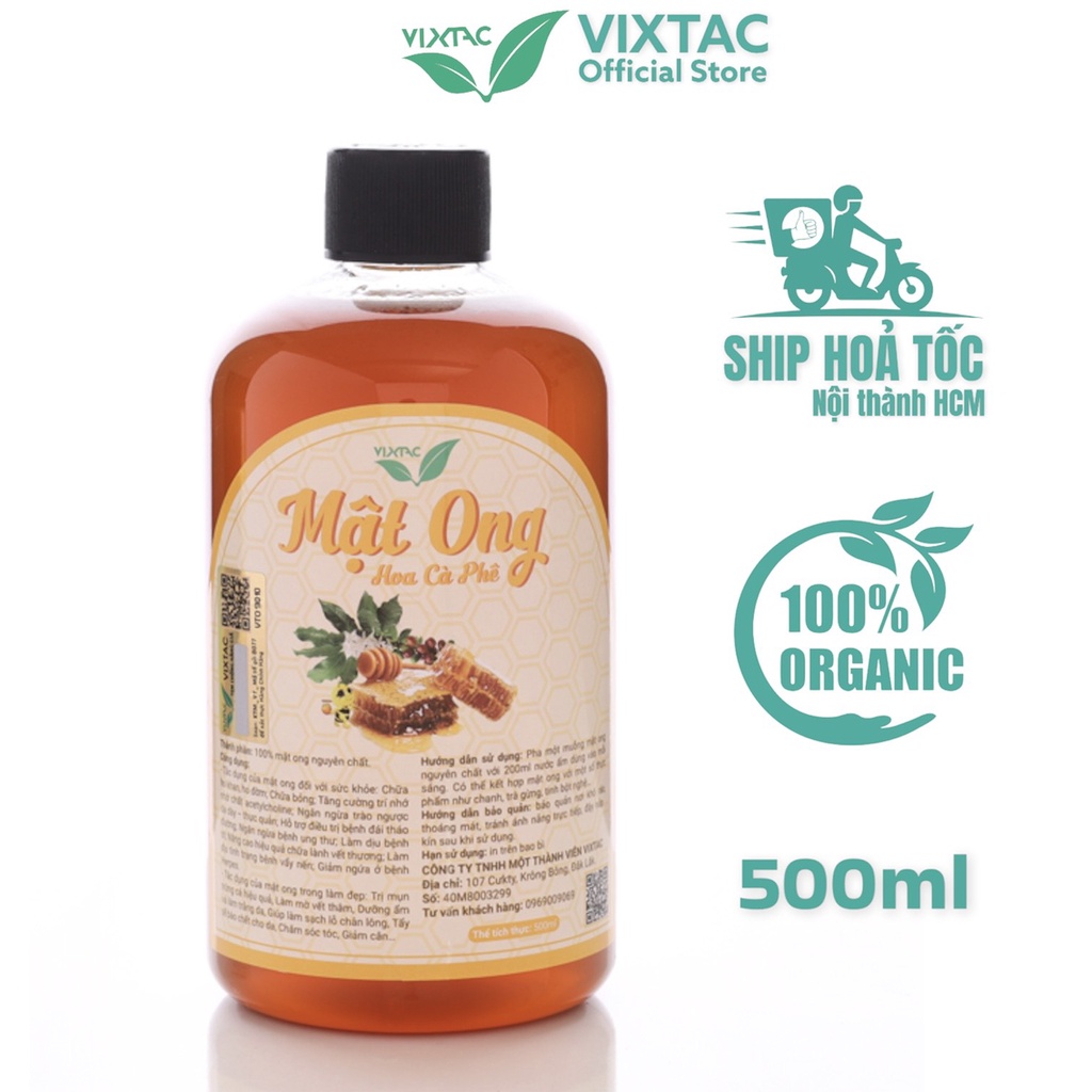 Mật ong nguyên chất hoa cà phê vixtac organic 500ml