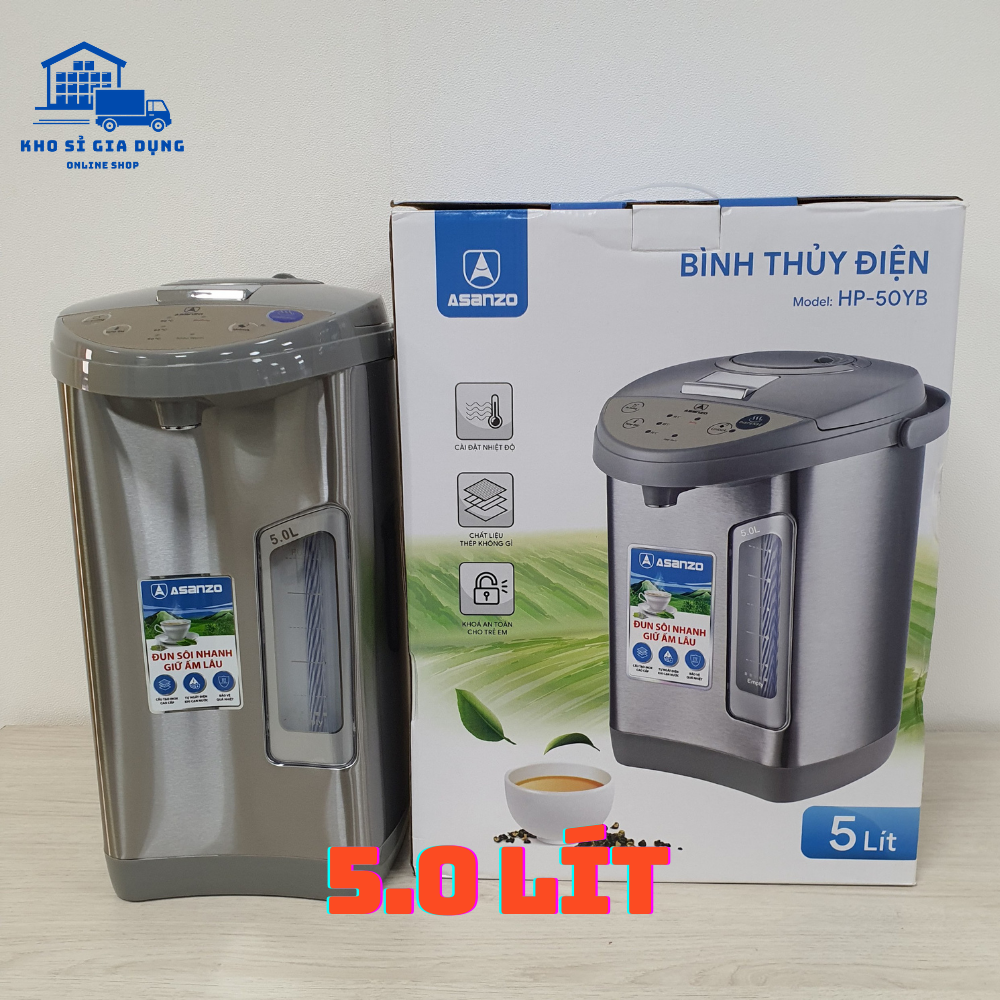Bình Thủy Điện Thông Minh Asanzo 5 Lít, Công Suất 680W, MODEL HP-50YB, Có Thang Đo Mực Nước- Kho Sỉ Gia Dụng