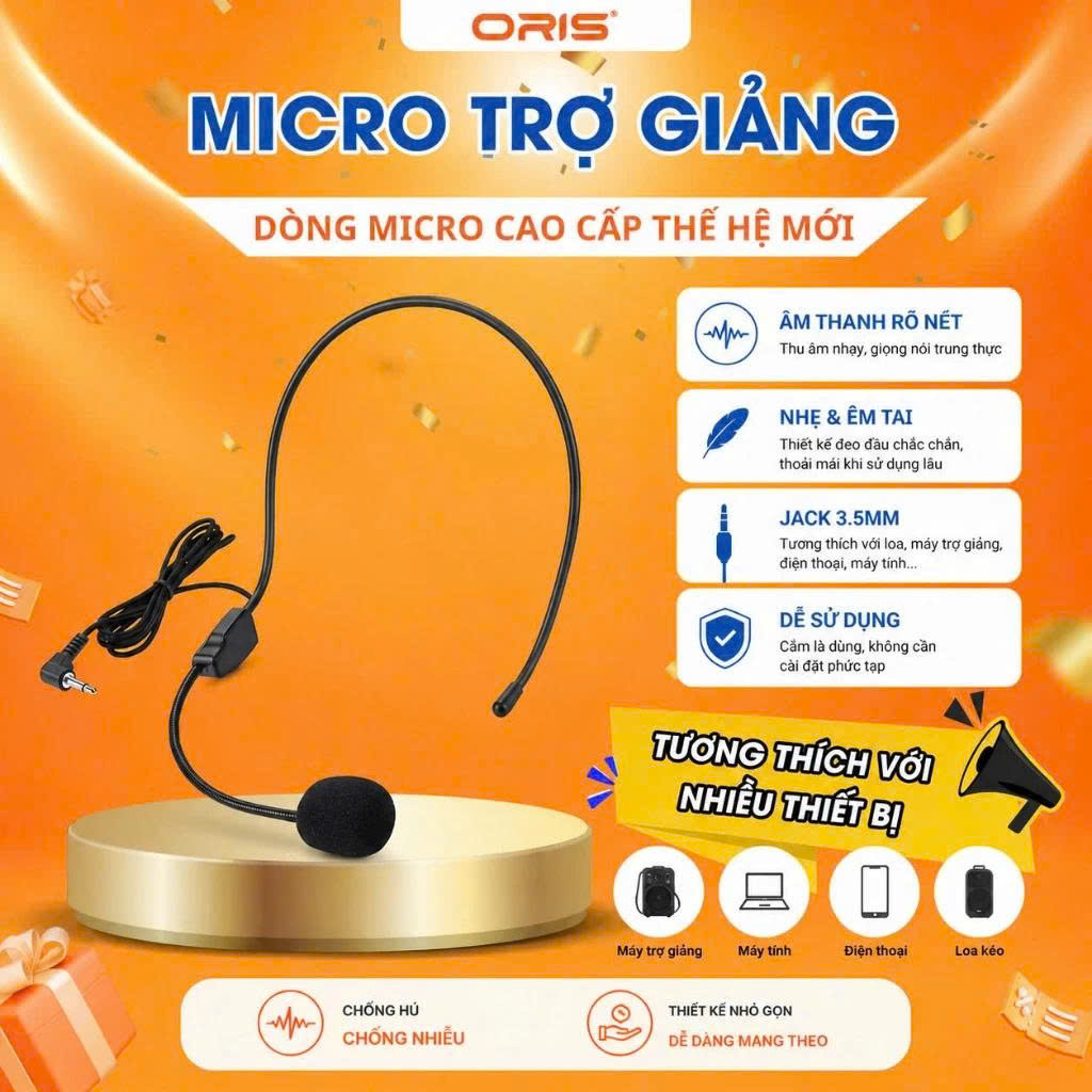 Micro Có Dây Choàng Đầu Cho Trợ Giảng, Giáo Viên Thuyết Trình, Dạy Học, Hướng Dẫn Du Lịch - Jack 3.5mm