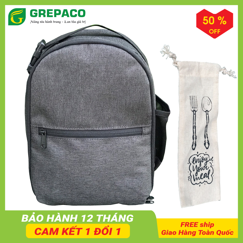 Túi đựng hộp cơm giữ nhiệt văn phòng size lớn tròn trụ giao hàng ly bình sữa mini thức ăn GREPACOBAGS TC02 - Tặng túi muỗng