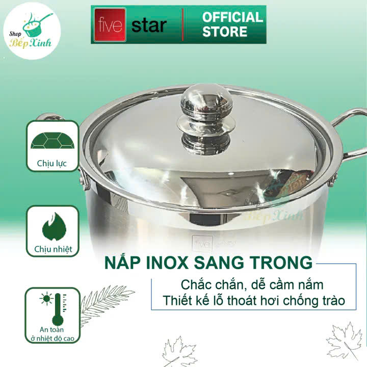 Nồi luộc gà inox 430 bếp từ 3 đáy FiveStar Standard 32cm nắp inox.tặng 1 vá canh inox