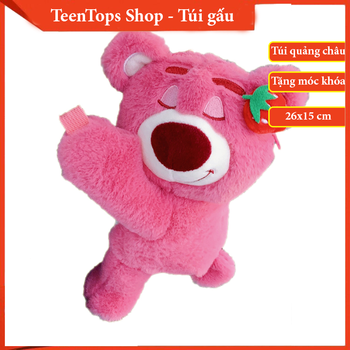 Túi gấu bông cho bé gái, túi đeo chéo gấu dâu cho bé, túi gấu dâu 2TX111 - TeenTops