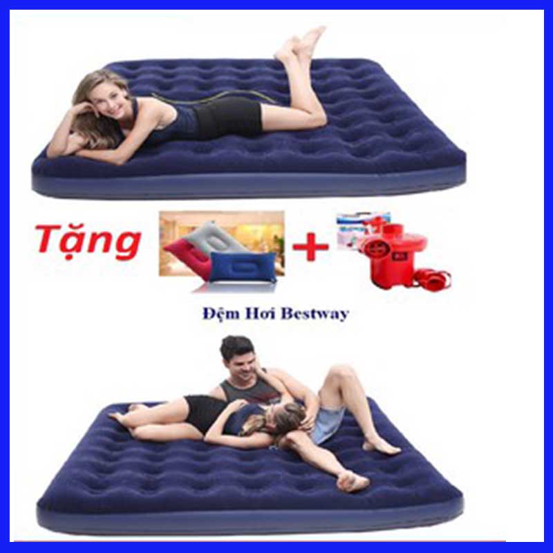 [ TẶNG GỐI HƠI] NỆM/ĐỆM BƠM HƠI TIỆN DỤNG 3 NGƯỜI NẰM 67003: 2,03M X 1,53M X 22CM KÈM BƠM ĐIỆN +GỐI HƠI