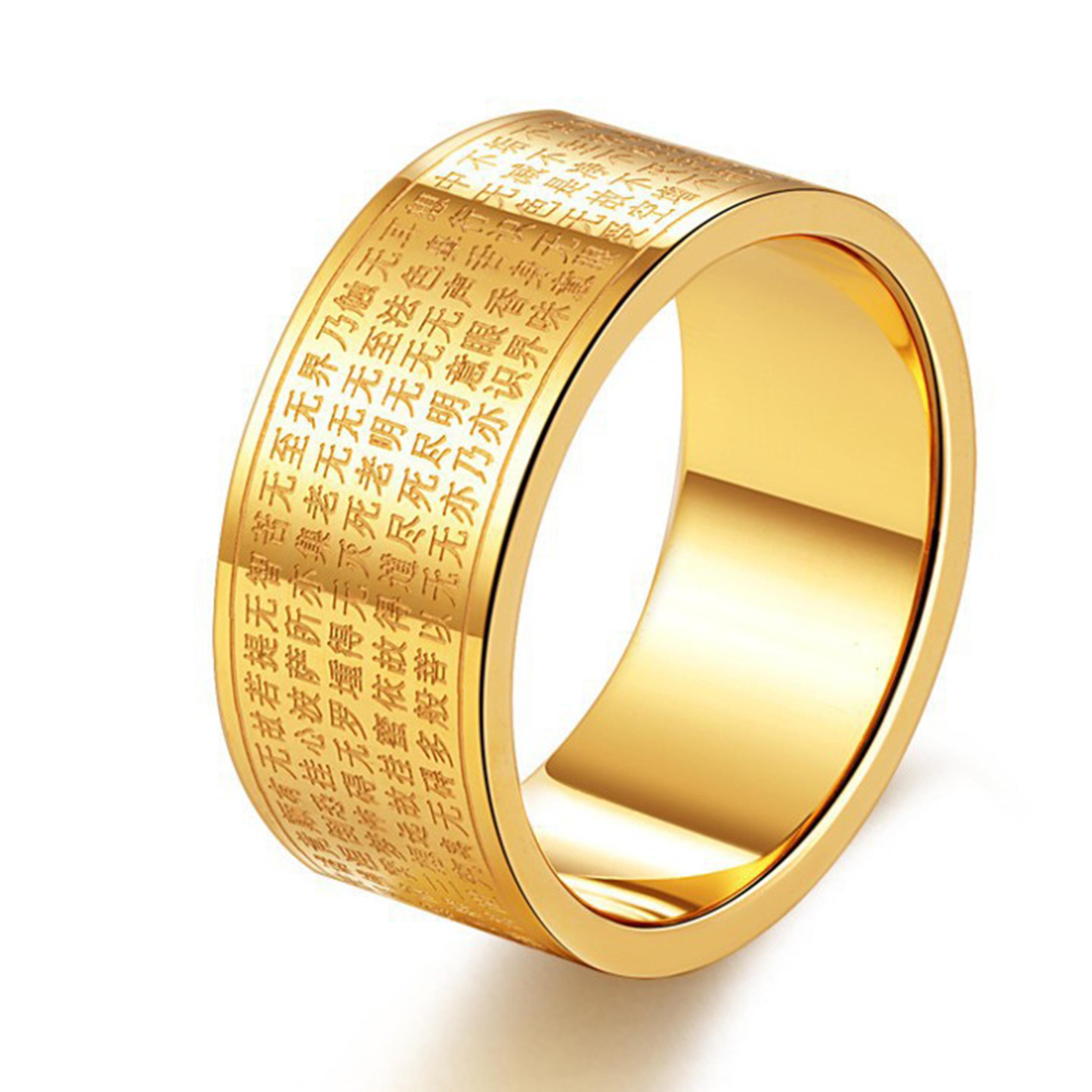 Nhẫn Nam Xoay BÁT NHÃ TÂM KINH khắc chữ VẠN không đen xoay 360 độ - Phong Thủy Titan + Tặng kèm vòng tì hưu may mắn