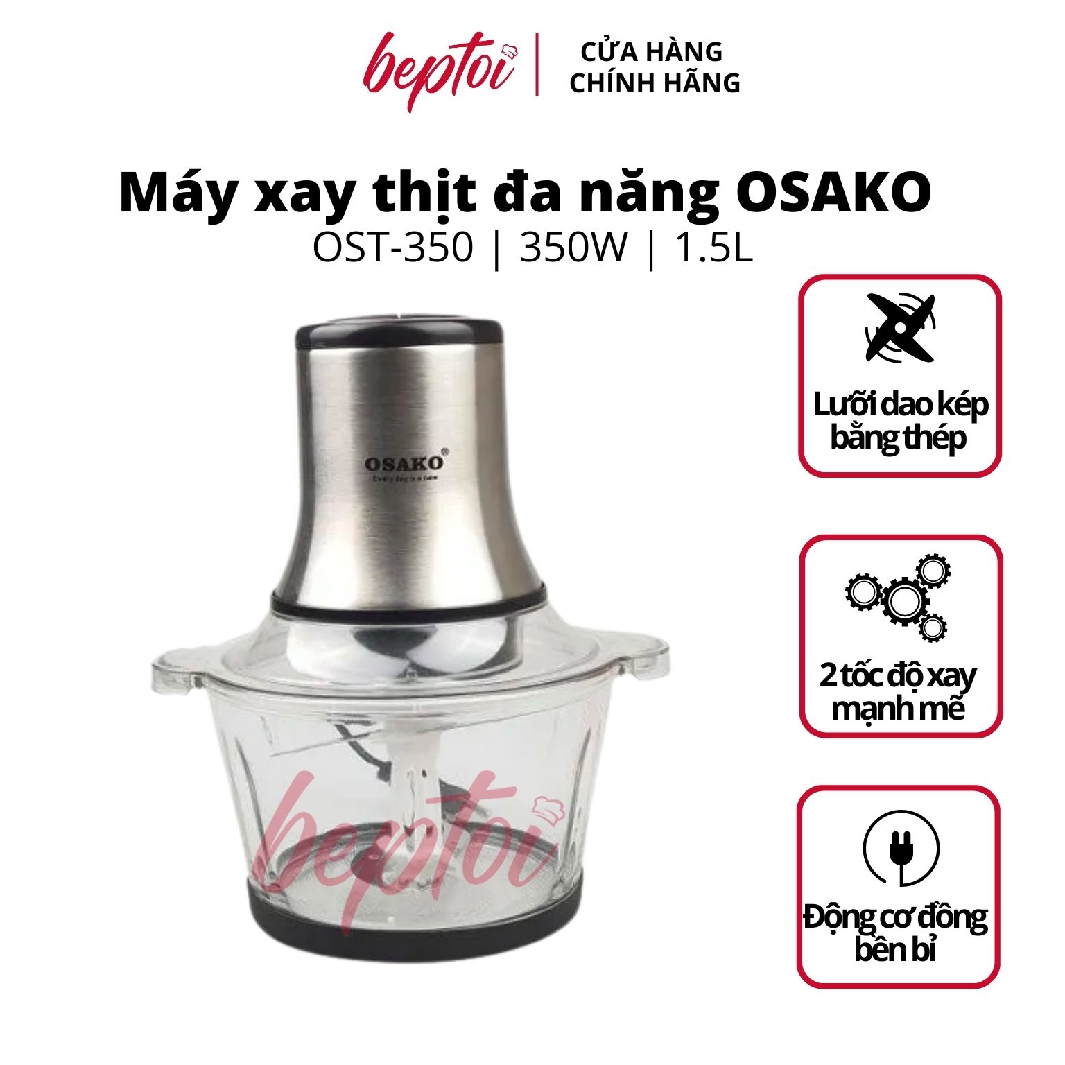 Máy xay đa năng Osako, máy xay thịt cối thuỷ tinh công suất 350W, lưỡi dao kép OST-350 Giá 535,000 Đồng*Miễn phí vận chuyển