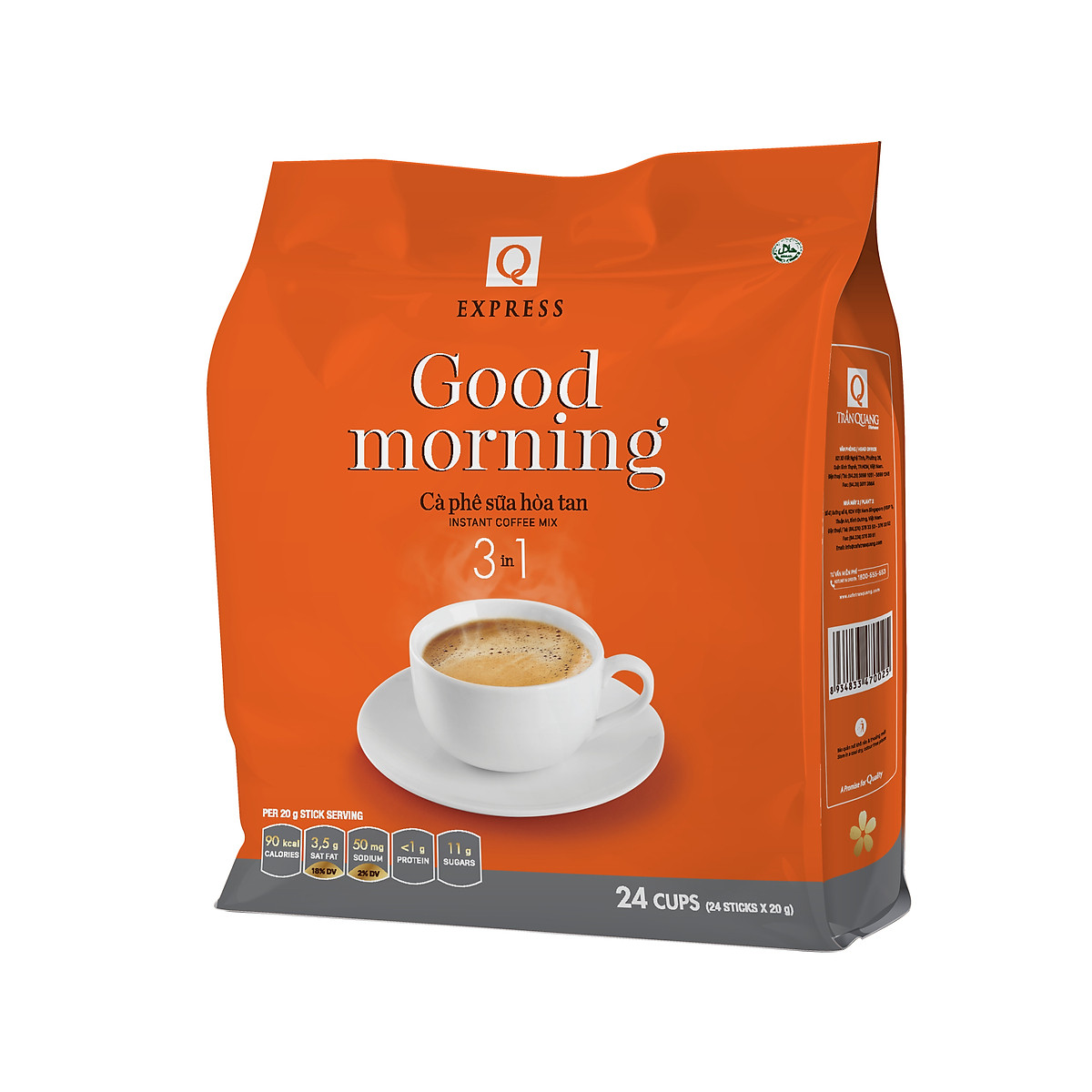 Cafe sữa Good Morning Trần Quang bịch 24 gói instant Coffee mix 3 in 1