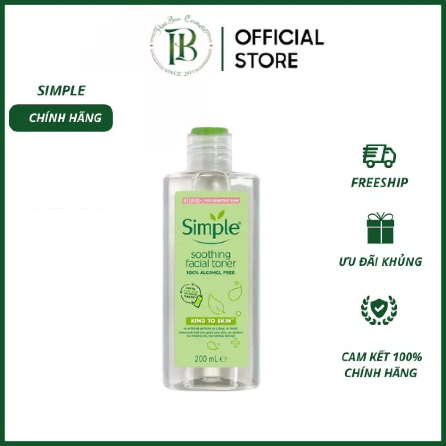 Nước hoa hồng simple toner 200ml - làm dịu và cân bằng độ ẩm cho da - lành tính không chứa cồn