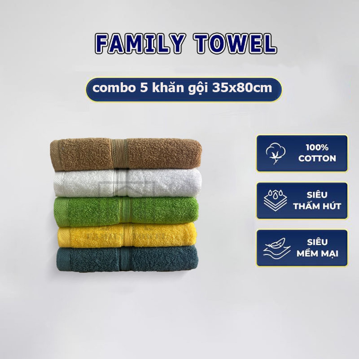 Combo 5 khăn 35x80cm - dày dặn - thoáng khí thấm hút x 5 khăn thông thường - khăn lau mặt - khăn giấy khăn lau nhà bếp