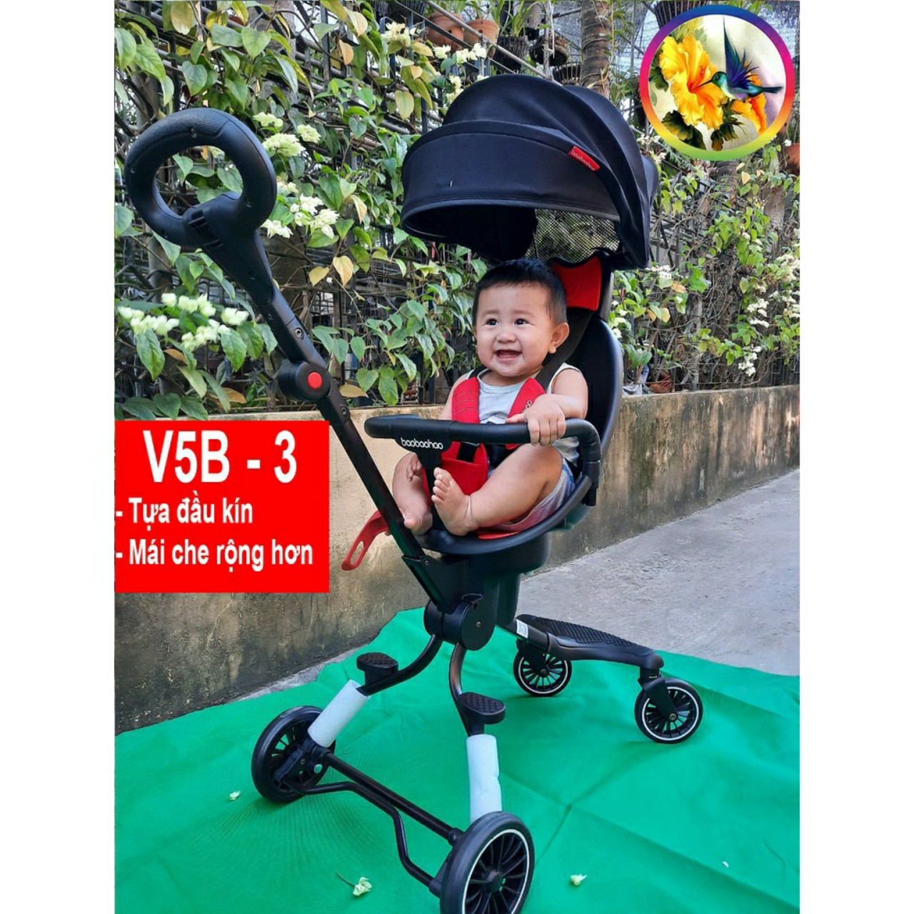 Xe đẩy đi dạo đảo chiều cao cấp cho bé có mái che baobaohao V5B bảo hành 12 tháng