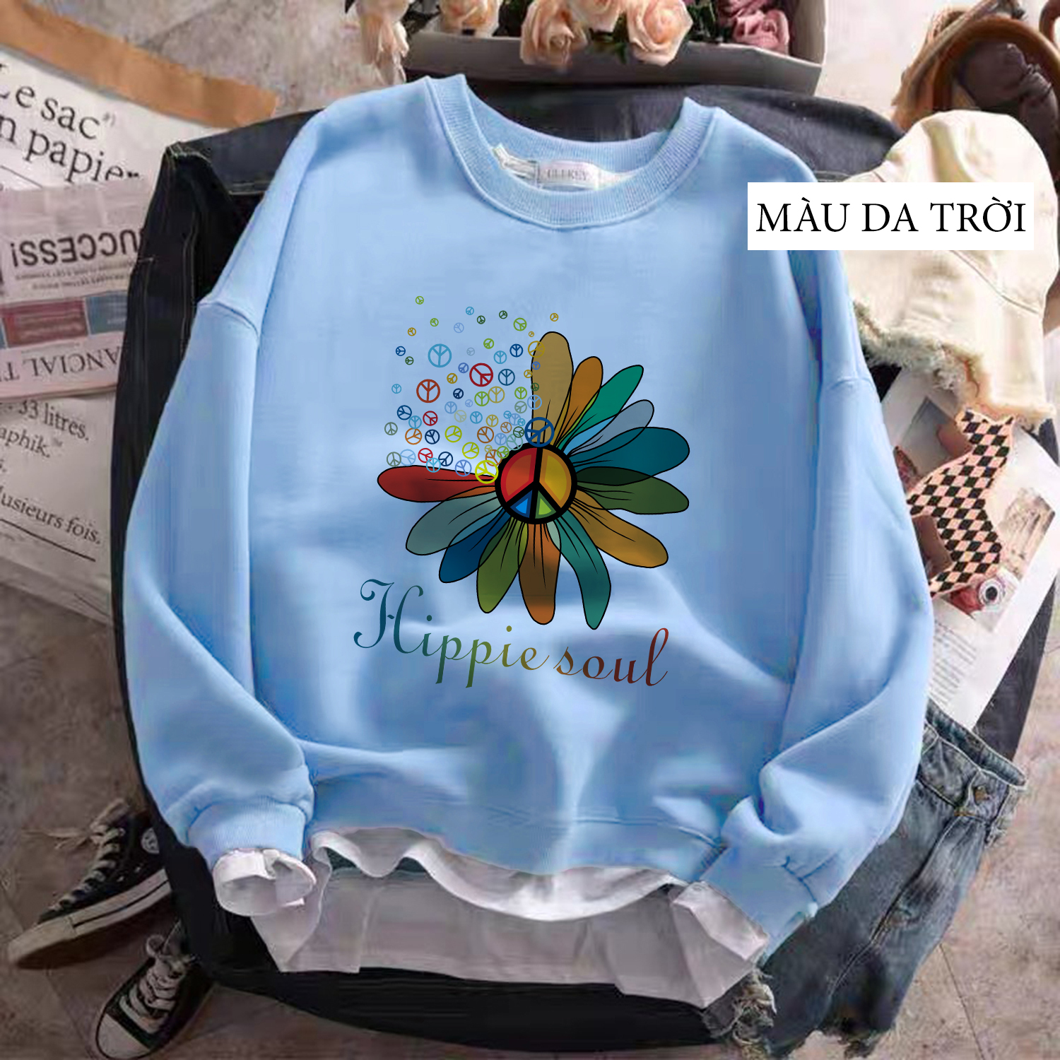 Áo Sweater UNISEX in hình hoa cúc - Lựa màu bạn thích