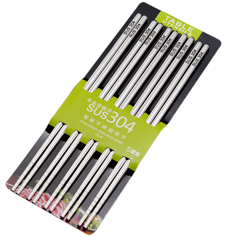 [HCM][ Bộ 5 đôi ] Đũa Inox 304 cao cấp khắc laser chống trượt ( bao bì xanh )