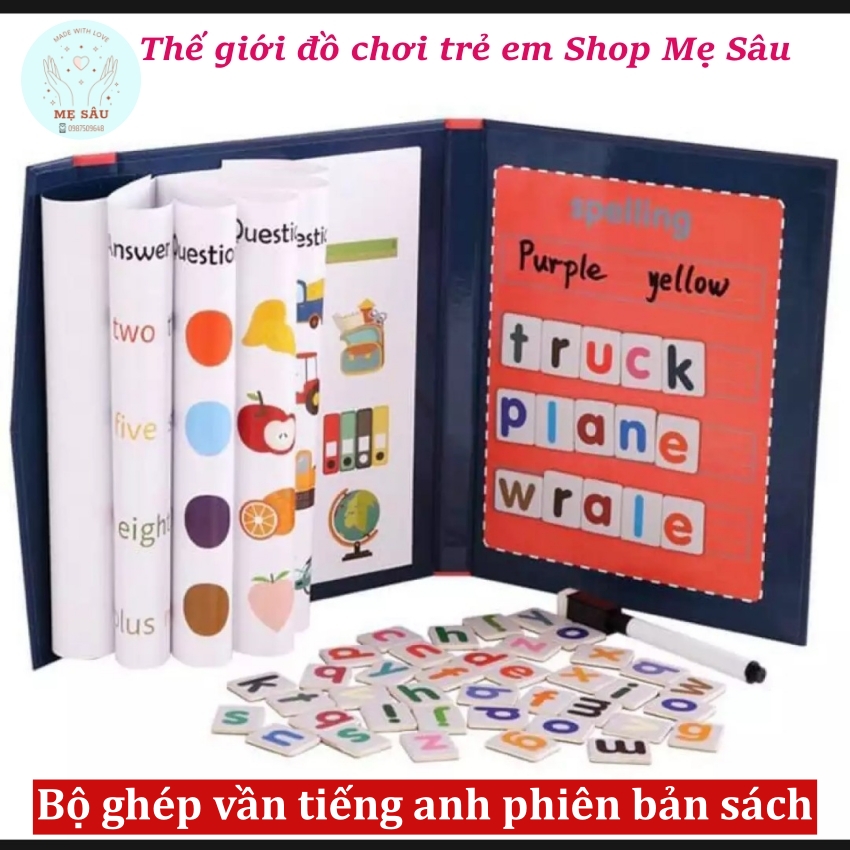 Bộ học ghép vần tiếng Anh Spelling Game phiên bản sách Shop Mẹ Sâu, bộ ghép vần sách nam châm với nhiều chủ đề, Bộ sách giúp bé tập đánh vần làm quen chữ cái, nhận diện hình ảnh đồ vật màu sắc và làm toán