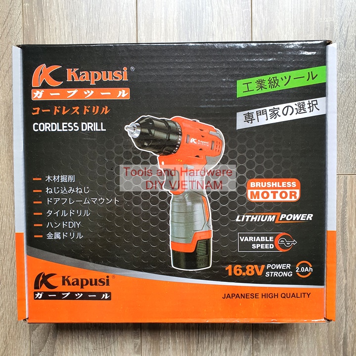 [Ảnh thật] [Chính hãng] Máy khoan pin hãng Kapusi Japan cao cấp 16,8V không chổi than (Brushless Motor),  Bảo hành 12 tháng, Mô tơ lõi đồng, Có 25 chế độ cấp trượt, Có đèn led, may khoan pin nhat bai, máy bắt vít
