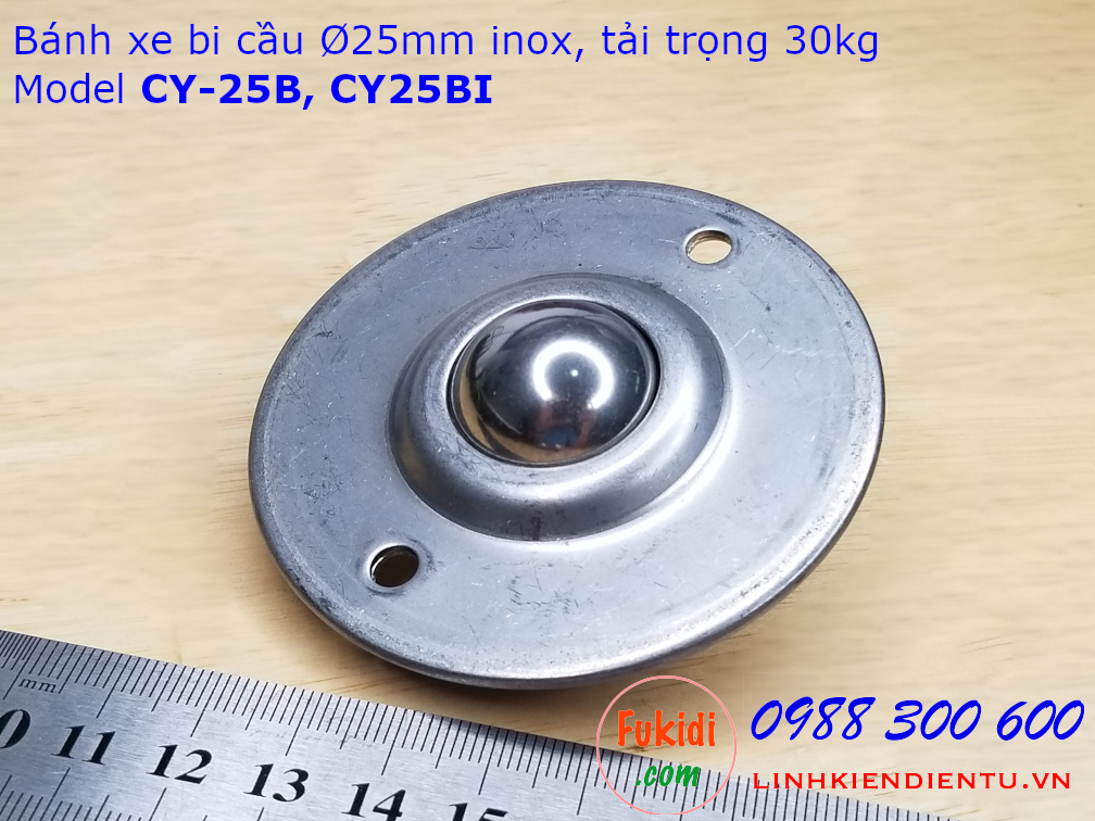 Bánh xe bi cầu inox 304, đường kính 25mm CY-25B tải trọng 35kg - CY25BI