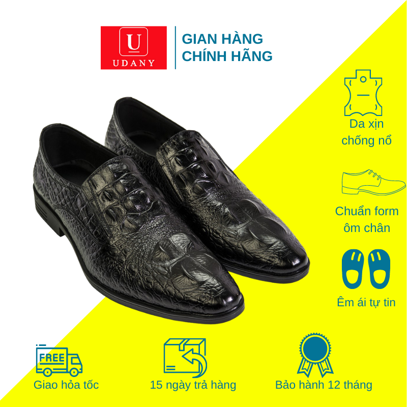 Giày Tây Công Sở Nam Da Bò Vân Cá Sấu UDANY Mẫu Mới - GLN23