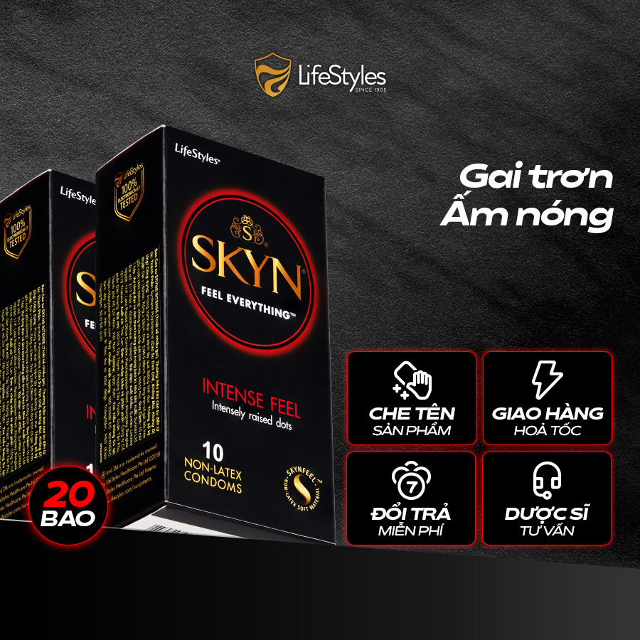 Bộ 2 Bao cao su gai trơn Skyn Intense Feeling - Non-latex không mùi cao su - Hộp 10 bao