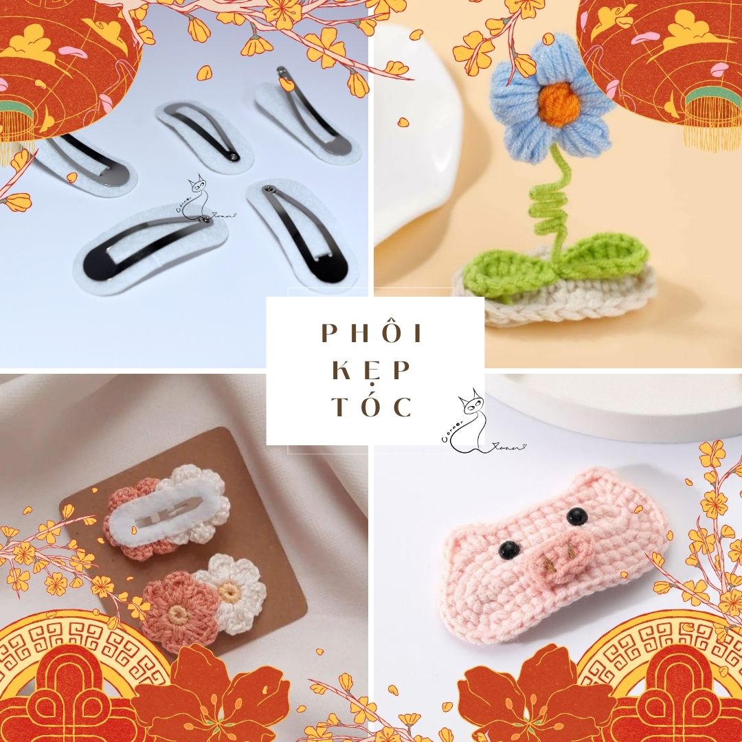 Phôi kẹp tóc kèm vải nỉ | Phụ liệu làm kẹp len handmade