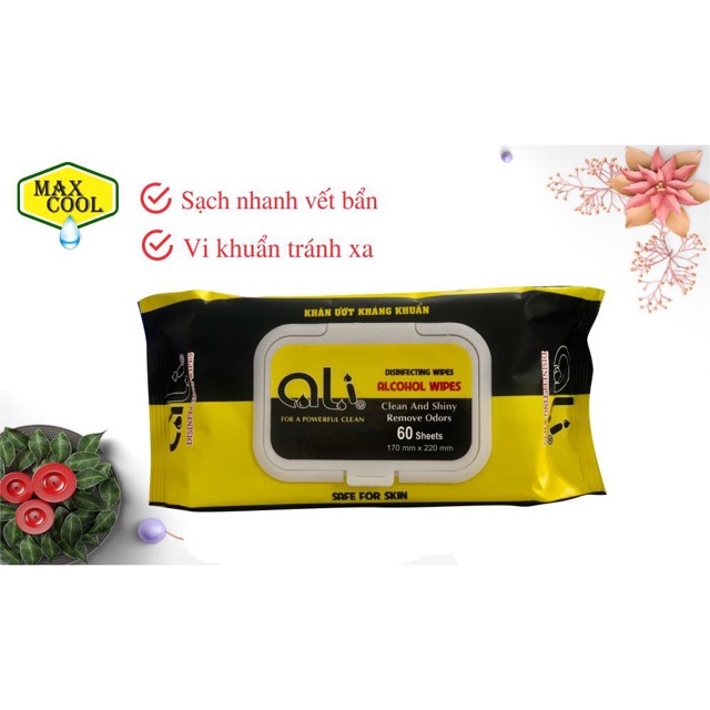 Khăn ướt cồn diệt khuẩn Ali 60 tờ/túi giá rẻ