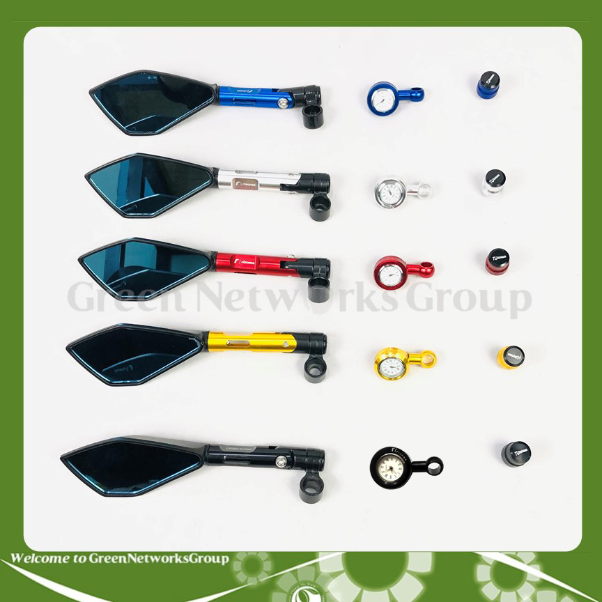 Gương 5 cạnh Trái tặng kèm ốc chân gương và đồng hồ chân gương lắp trên xe máy Greennetworks