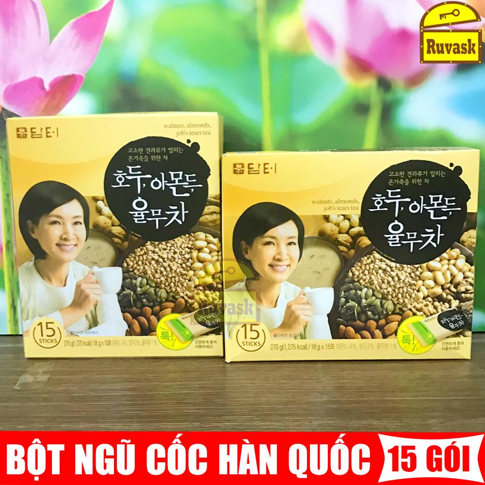 [ DATE 2026 ] Bột Ngũ Cốc Dinh Dưỡng Hàn Quốc CHÍNH HIỆU Hộp 15 Gói - Ngũ Cốc Hàn Quốc Ăn Sáng Có Hạnh Nhân Và Óc Chó (Ruvask có ngũ cốc Nhật Bản Calbee)