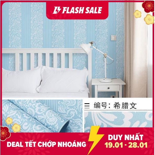 Cuộn 10met giấy dán tường sọc xanh cổ điển có sẵn keo.
