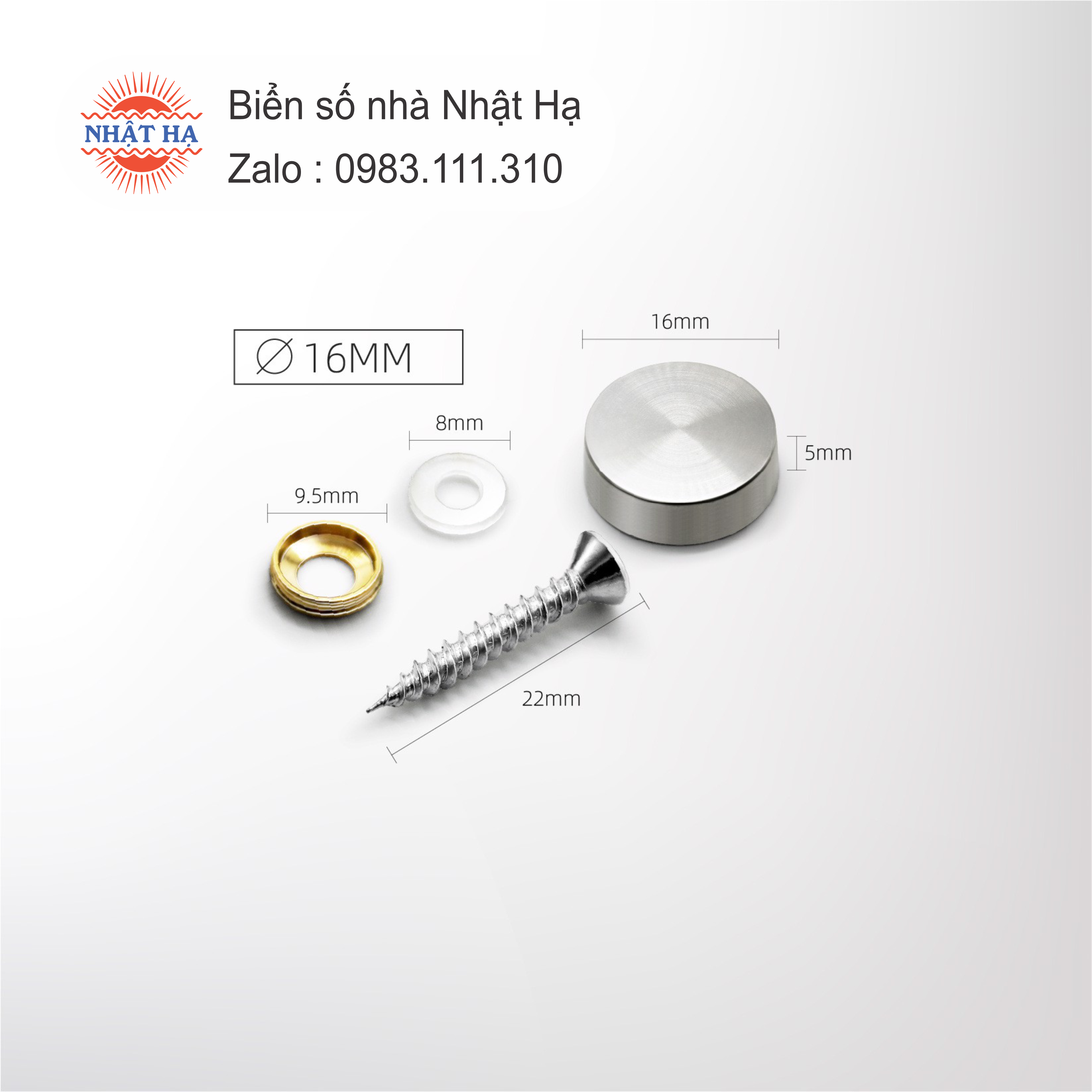 Vít có nắp chụp inox. bộ 4 vít + nắp chụp vít inox 304 size 14mm, 16mm, 19mm.