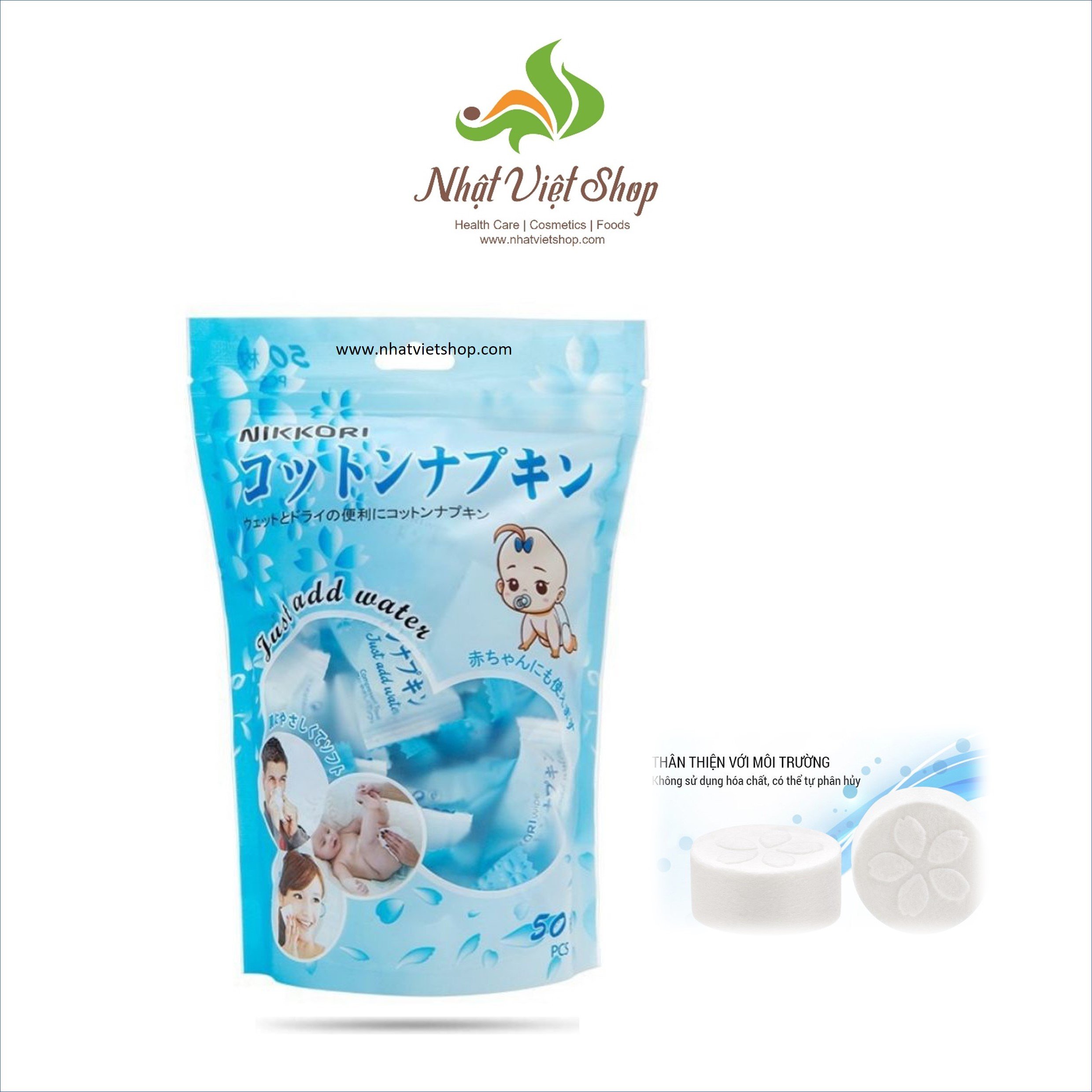 Khăn giấy nén nikkori bịch 50 cái