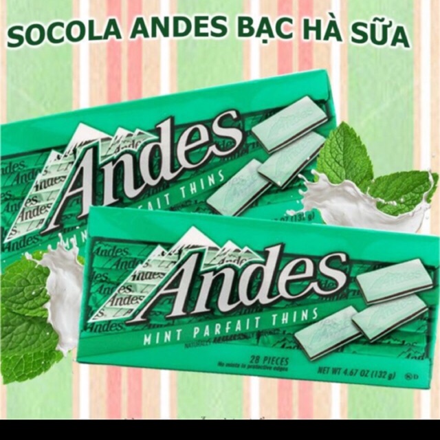 Kẹo socola thương hiệu Andes hương bạc hà sữa 132gr