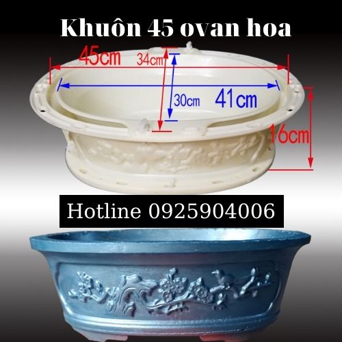 Khuôn đúc chậu cảnh ovan hoa 45, Dùng làm chậu cây cảnh bonsai ngoài trời mới 100% nhựa ABS cao cấp