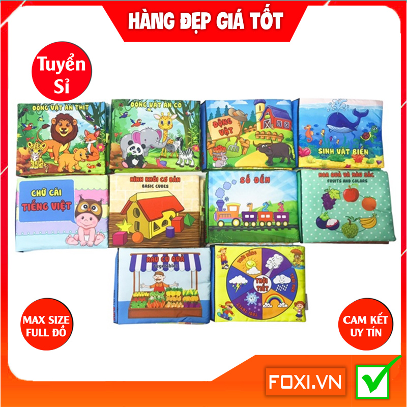ComBo 10 Sách Vải Song ngữ Foxi theo yêu cầu Giáo dục mầm non giúp bé Kích thích thị giác sách vải mềm dễ dàng vệ sinh tăng thêm sự hiểu biết cho trẻ