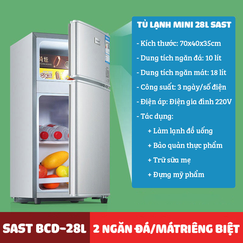 Tủ lạnh mini 29 lít SAST BCD-28L làm đá đựng mỹ phẩm làm mát nước uống bảo quản hoa quả thực phẩm