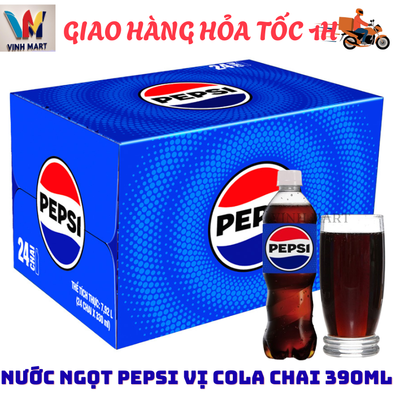 [ CHỈ GIAO CHO ĐƠN HỎA TỐC Ở HCM ] Pepsi Vị Cola Thùng 24 Chai 390 Ml