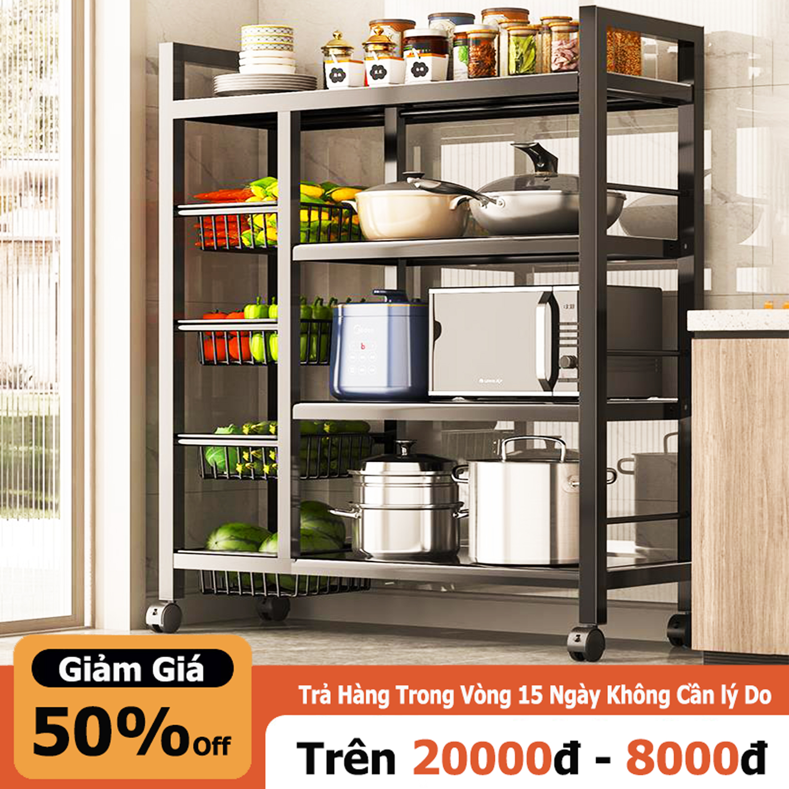 Kệ Nhà Bếp Đa Năng 3/4/5 tầng MIKI Giá Kệ Đa Năng Kệ Lò Vi Sóng, Đựng Đồ Nồi Cơm Điện, Kệ Để Đồ Lò Nướng