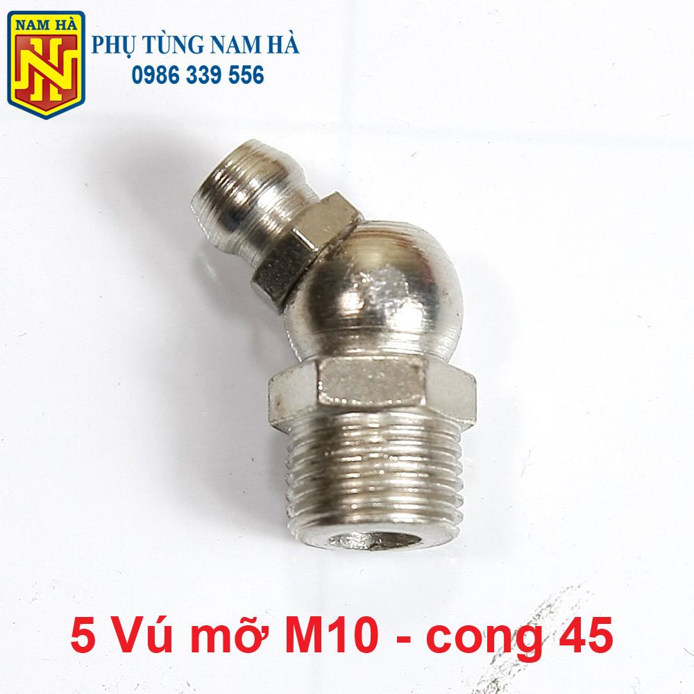(Loại tốt) - 5 Vú bơm mỡ bò M10 cong 45