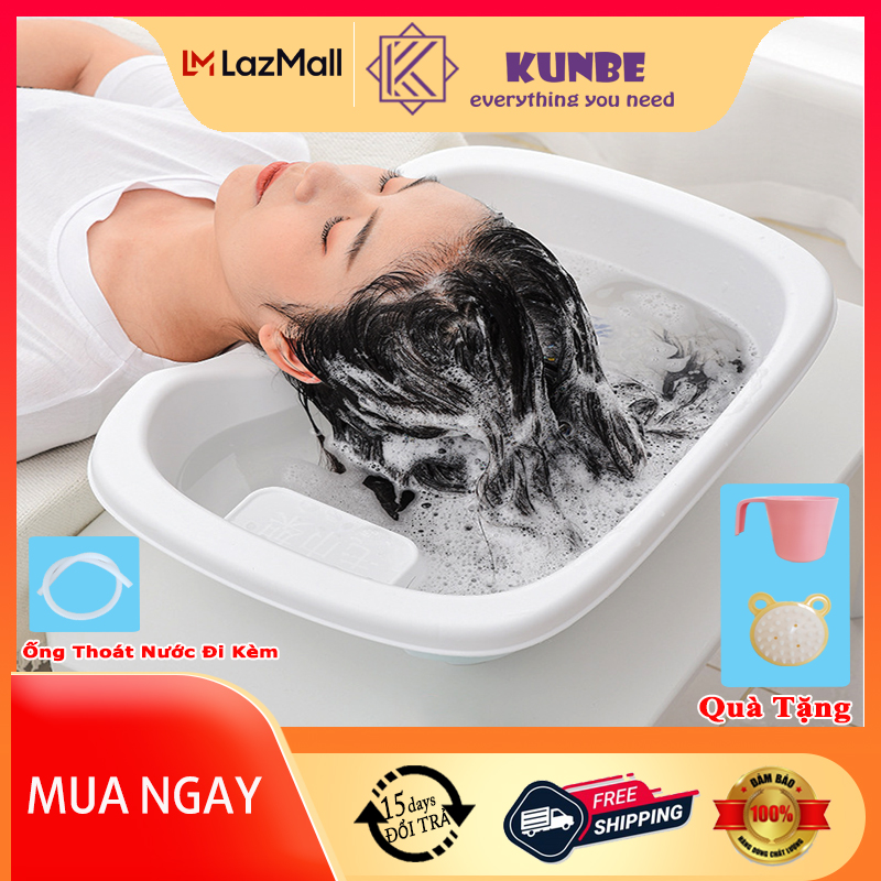 Chậu Gội Đầu Tại Giường KUNBE Dành Cho Người Già Người Bệnh Bà Bầu - Tặng Lược Massage Và Cốc Gội Đầu