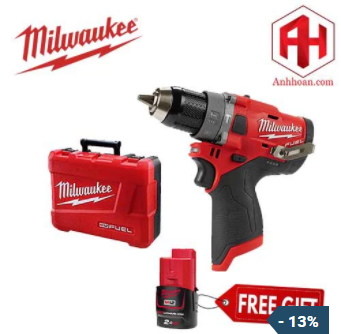 Tặng pinmilwaukee thân máy khoan pin 12v fuel m12 fpd-0