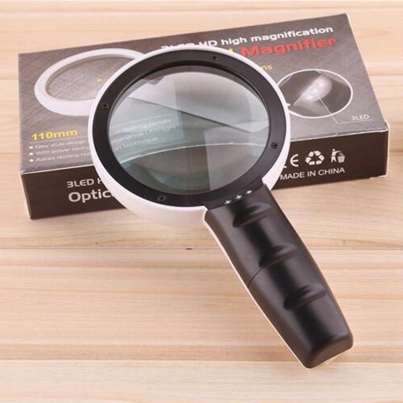 Bộ Kính Lúp Cầm Tay ABS, gọng thủy tinh , Dùng Pin Cho Người Cao Niên, Chống Trượt, Đọc Được Đèn Led, Phóng Đại 10X - 110mm