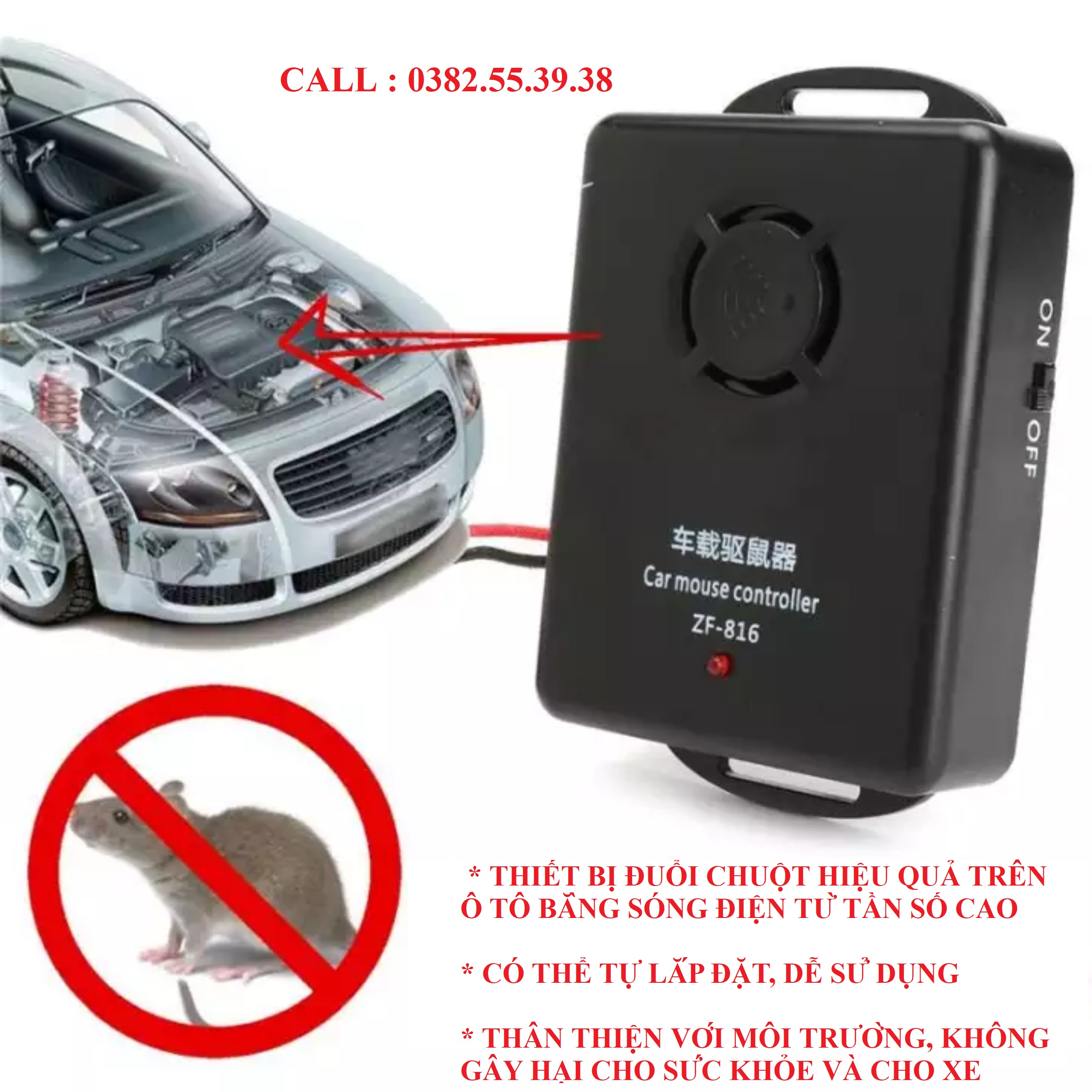 THIẾT BỊ ĐUỔI CHUỘT TRÊN Ô TÔ BẰNG SÓNG SIÊU ÂM SIÊU HIỆU QUẢ GẮN ACQUI XE Ô TÔ (KHÔNG GÂY HAO ĐIỆN)