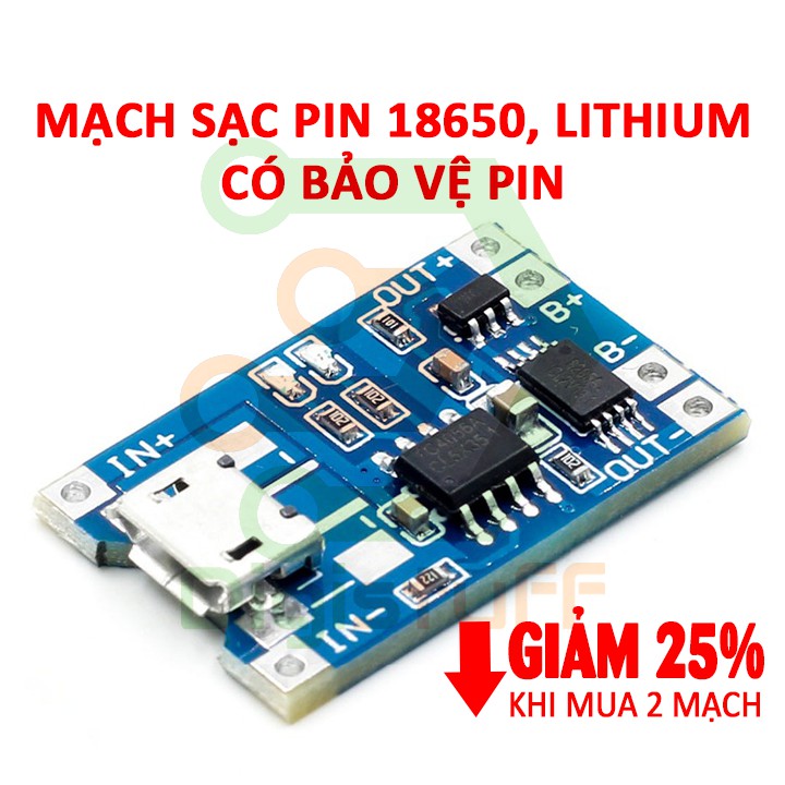 set 1/2/5 Mạch sạc pin lithium-ion 18650 3.7V TP4056 có bảo vệ pin - 6B1