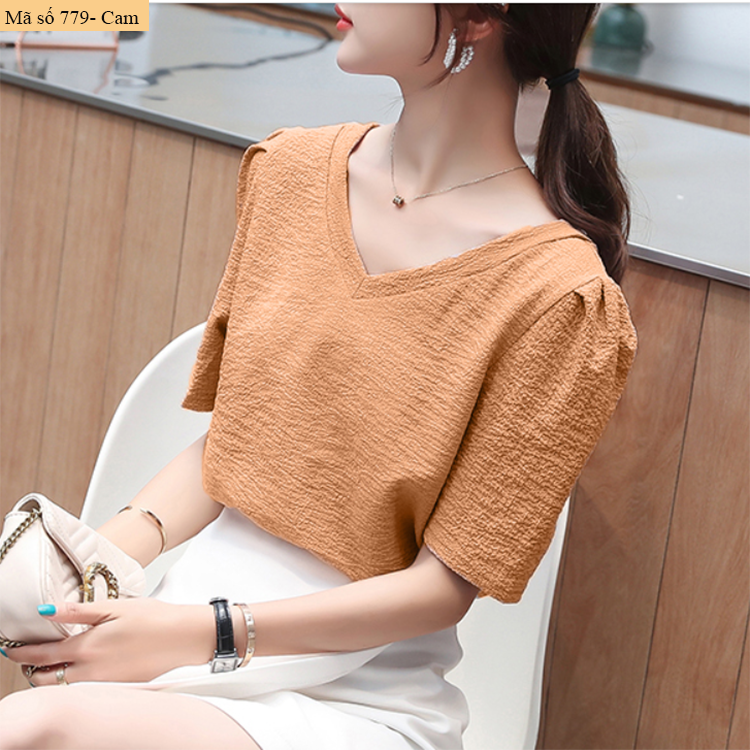 [HCM]B779-áo vải dập nổi cổ V