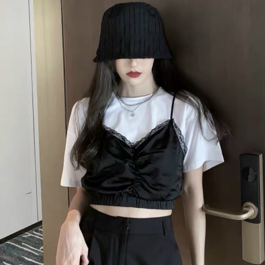 [HCM][HÌNH THẬT]Set áo croptop rộng JOY CLOTHING 🍩 áo nhóm thun đẹp lên form chất, crop top kiểu nữ màu trắng, đen ulzzang SETCR 1 -1B