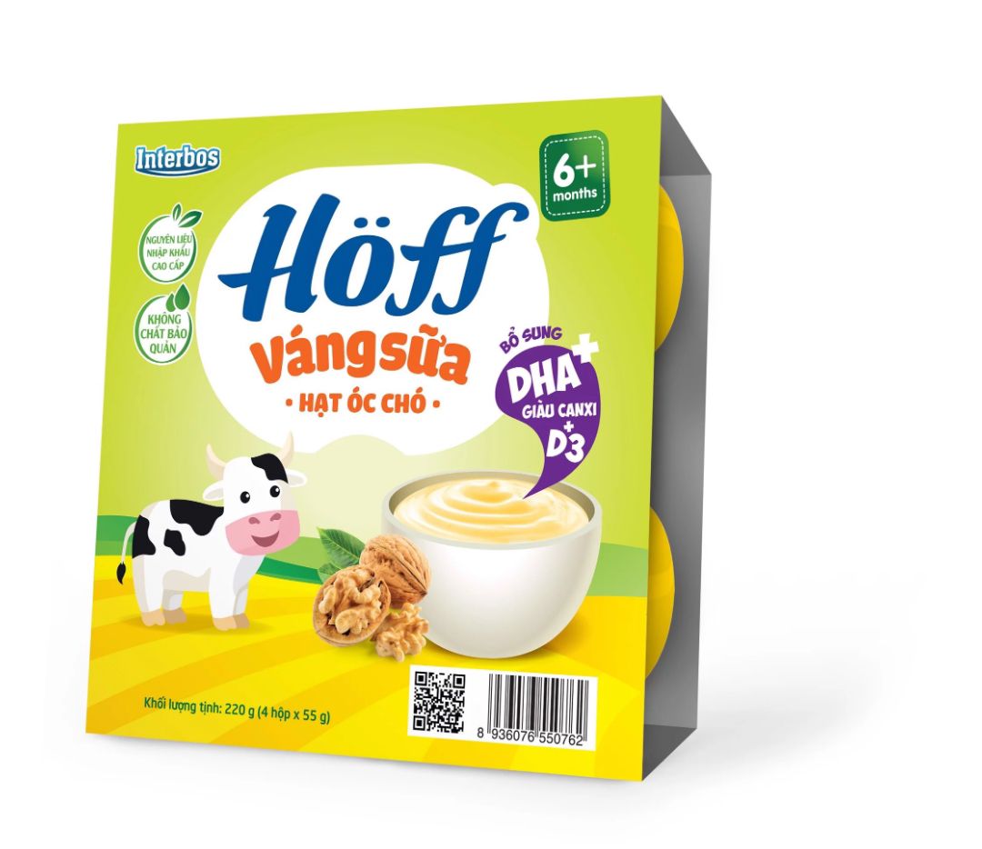8 HỘP VÁNG SỮA HOFF VỊ ÓC CHÓ , DATE 2022, CHO TRẺ EM TỪ 6 THÁNG TUỔI
