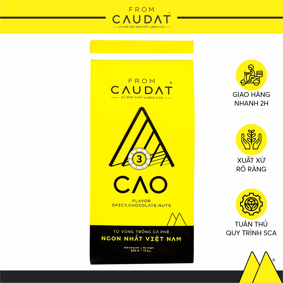 Cà phê nguyên chất rang mộc CAO3 Robusta Arabica Cầu Đất 500gram gu nồng nàn tinh tế