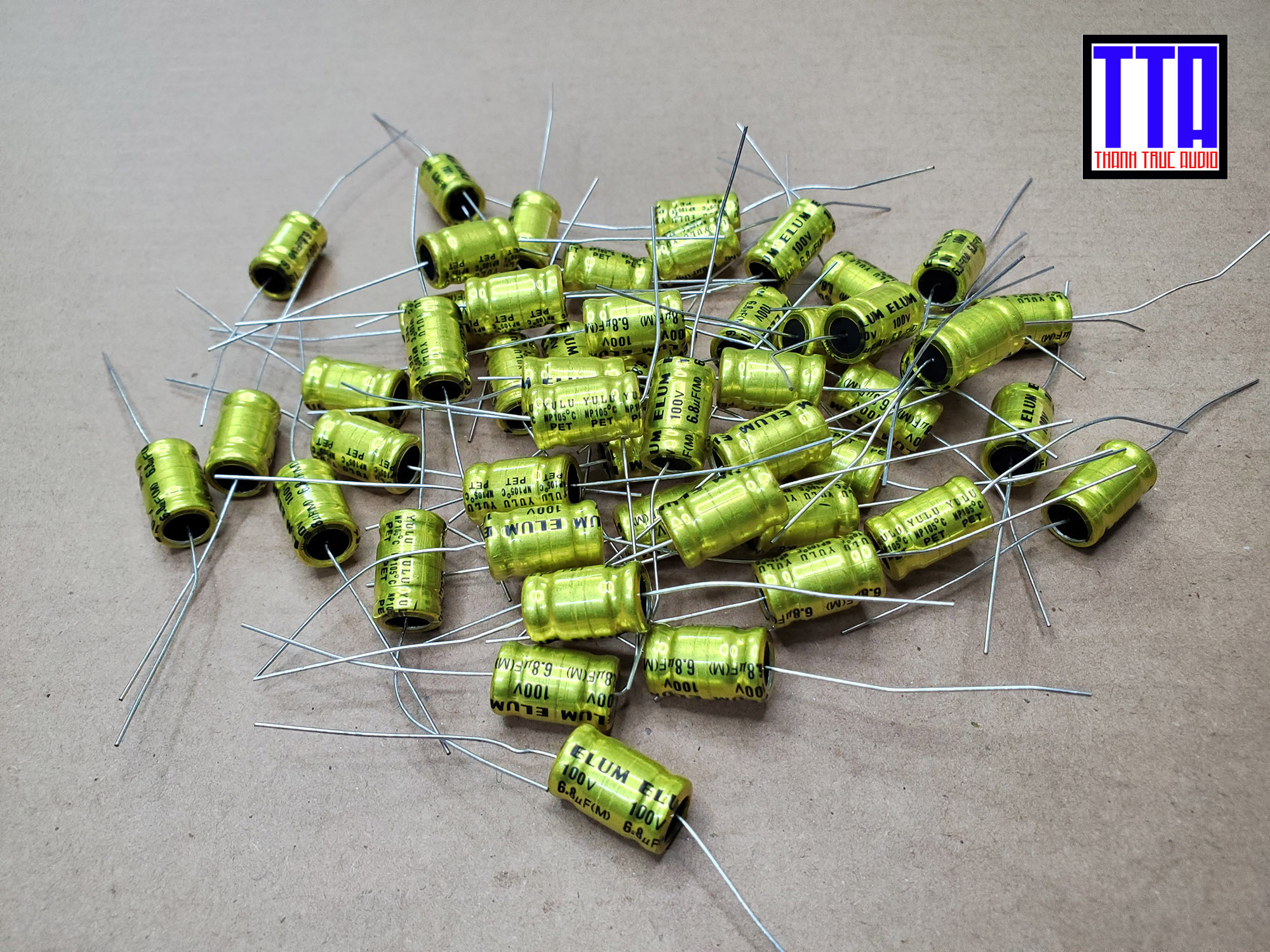 Tụ loa trung dùng cho loa kéo 100v/6.8 xác nhỏ - tụ hóa không cực 100v/6.8 xác nhỏ