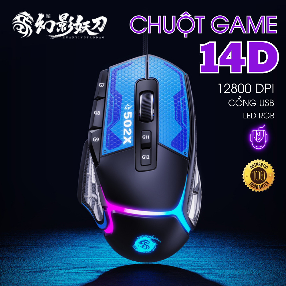 Chuột chơi game 14d ghost, phiên bản đặc biệt, led rgb, dpi 12800 cắm usb