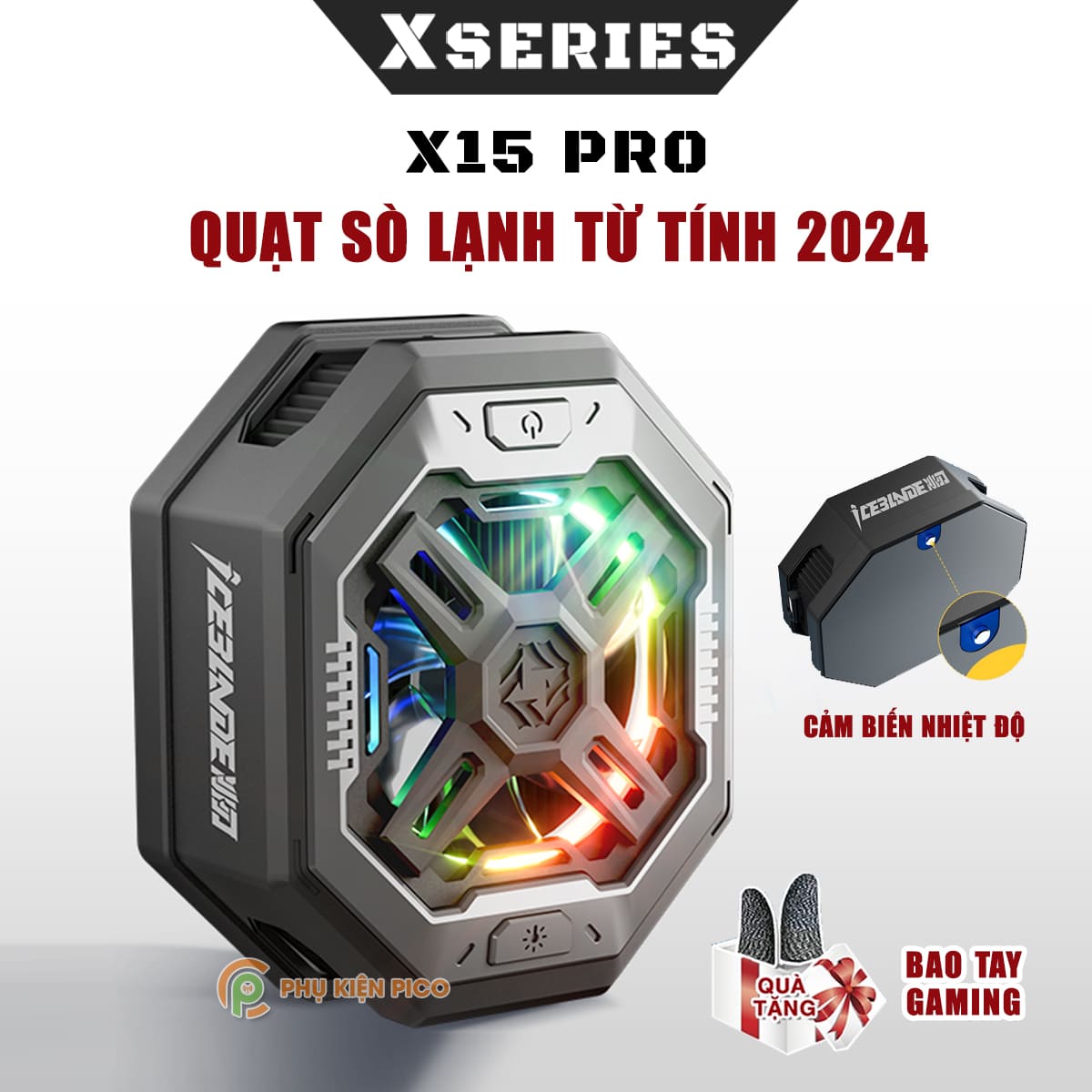 Quạt tản nhiệt điện thoại X15 Pro sò lạnh từ tính 40x40 - Piva BR7 công suất 25W bảo vệ kép NTC kiểm