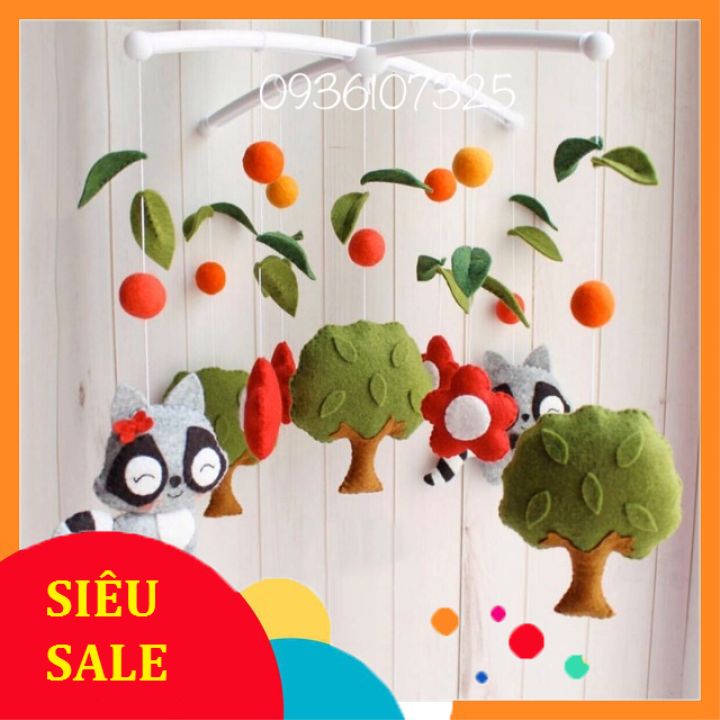 [An toàn cho Bé] Treo Nôi/Cũi  Cáo xám đeo nơ cho bé sơ sinh 0 -6m hàng handmade chất lượng cao